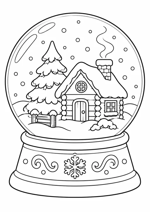 Boule à neige de Noël : dessin en noir et blanc à colorier