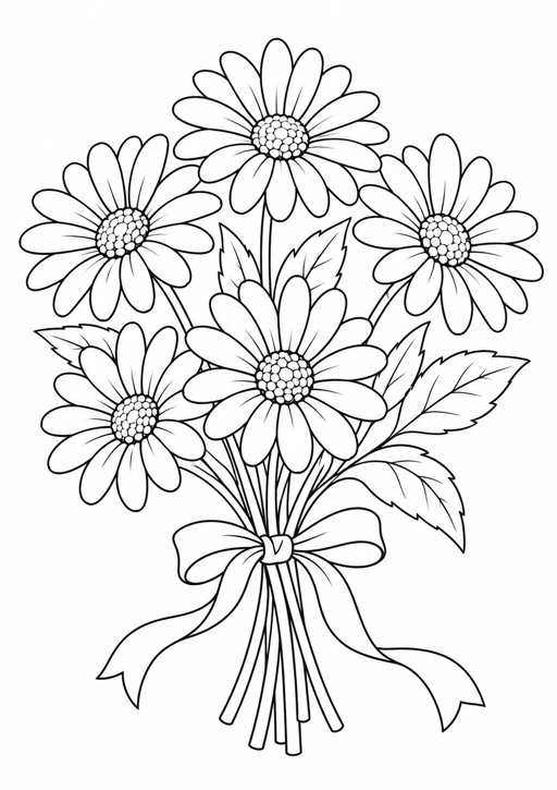 Bouquet de marguerites : dessin noir et blanc à colorier