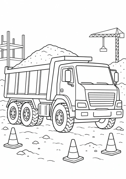 Camion de chantier : dessin noir et blanc à colorier