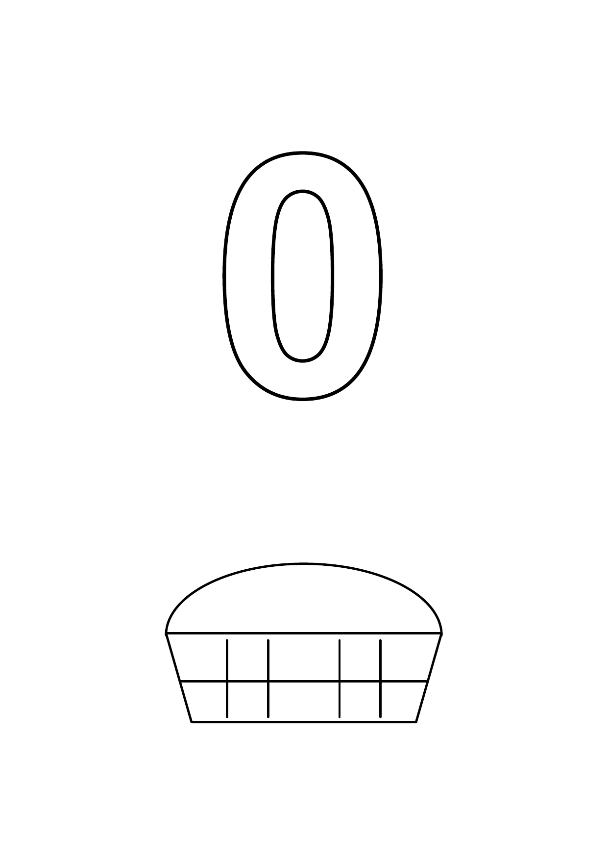 Chiffre 0 à colorier : panier vide : dessin noir et blanc à colorier