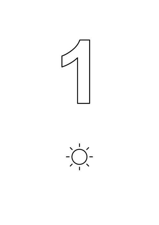 Chiffre 1 à colorier : soleil : dessin noir et blanc à colorier