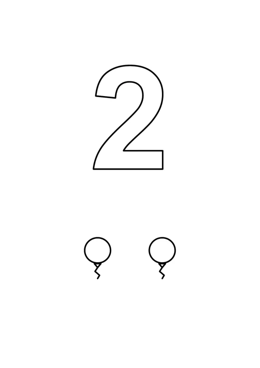 Chiffre 2 à colorier : ballons : dessin noir et blanc à colorier