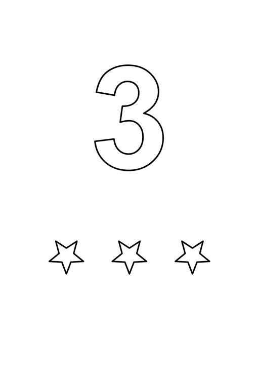 Chiffre 3 à colorier : étoiles : dessin noir et blanc à colorier