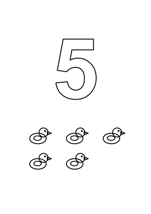 Chiffre 5 à colorier : canards : dessin noir et blanc à colorier