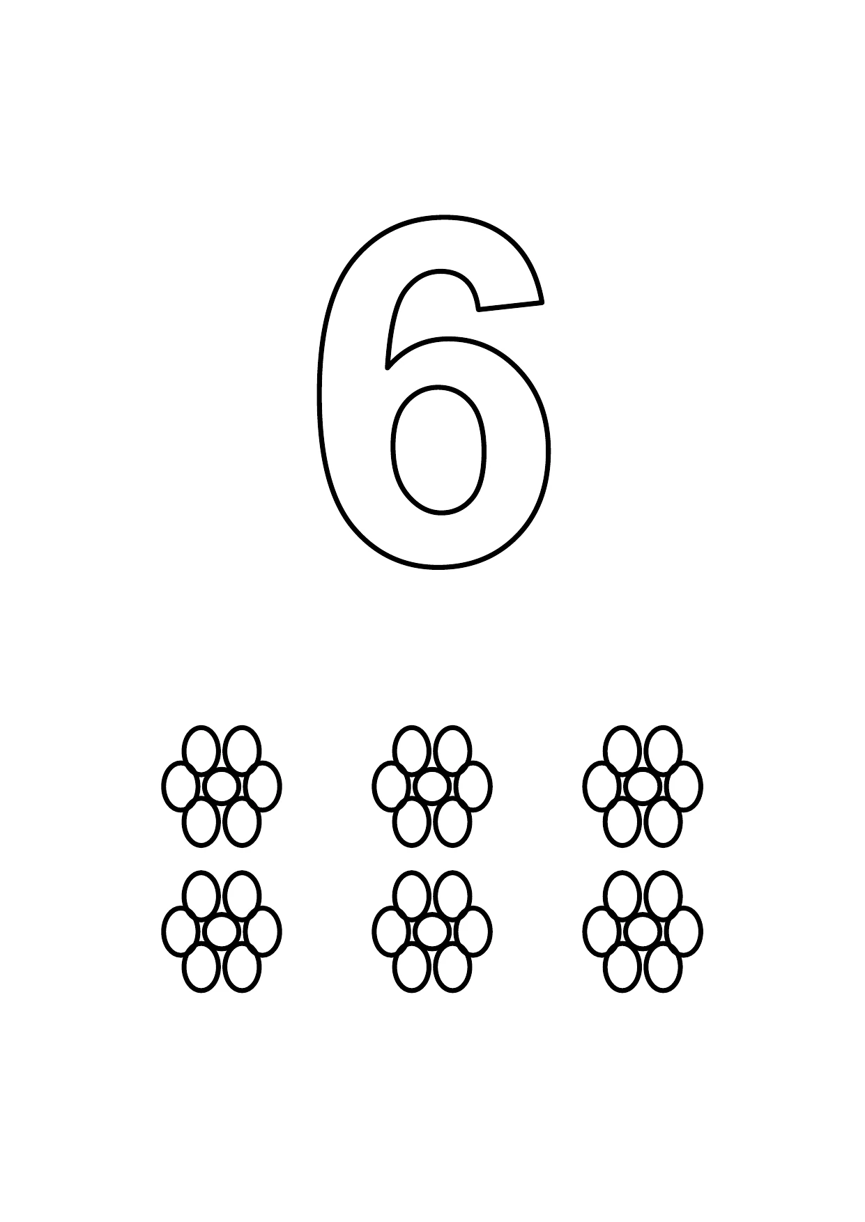 Chiffre 6 à colorier : fleurs : dessin noir et blanc à colorier