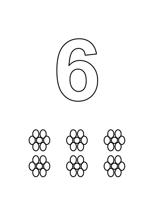 Chiffre 6 à colorier : fleurs : dessin noir et blanc à colorier