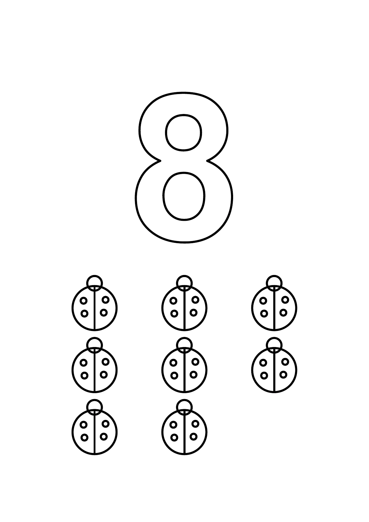 Chiffre 8 à colorier : coccinelles : dessin noir et blanc à colorier