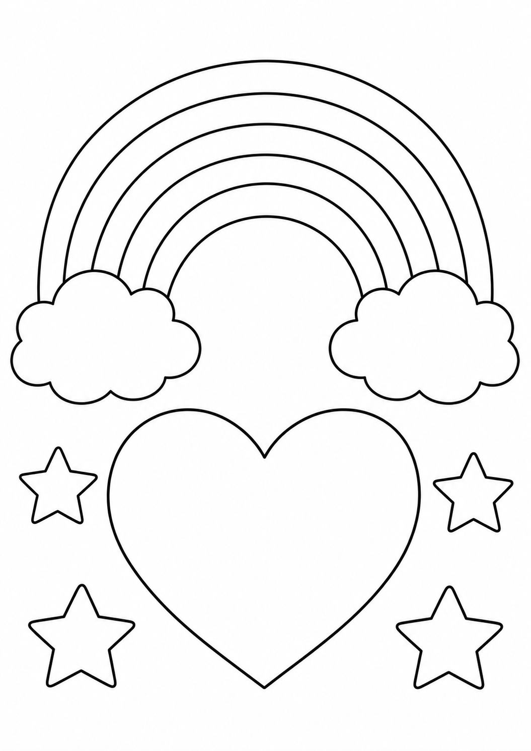 Cœur et arc-en-ciel : dessin au trait noir à colorier