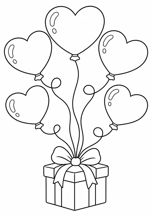 Ballons en forme de cœur : dessin en noir et blanc à colorier