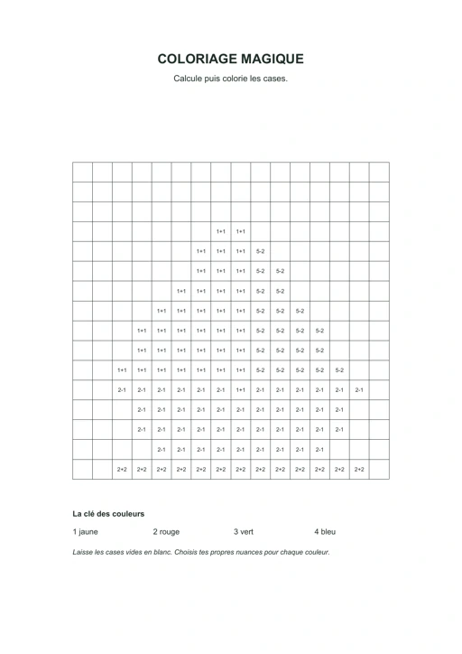 Bateau à calculer : feuille à colorier en noir et blanc