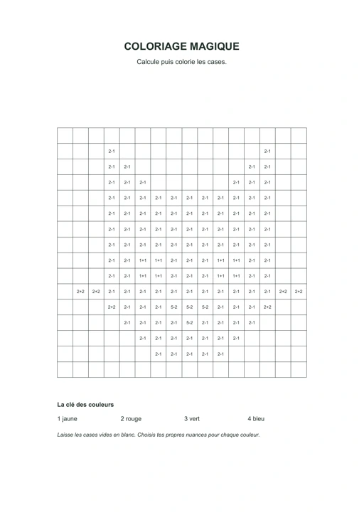 Chat à calculer : feuille à colorier en noir et blanc