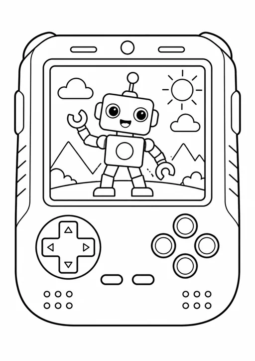 Console portable à colorier : dessin en noir et blanc à colorier