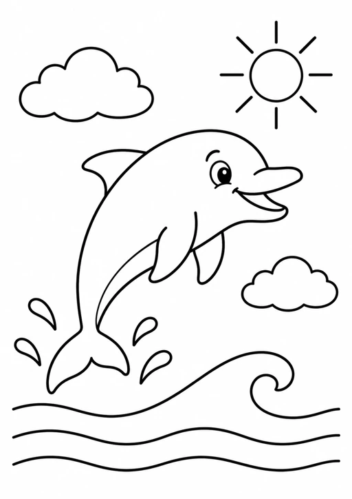 Dauphin qui saute hors de l’eau : dessin noir et blanc à colorier