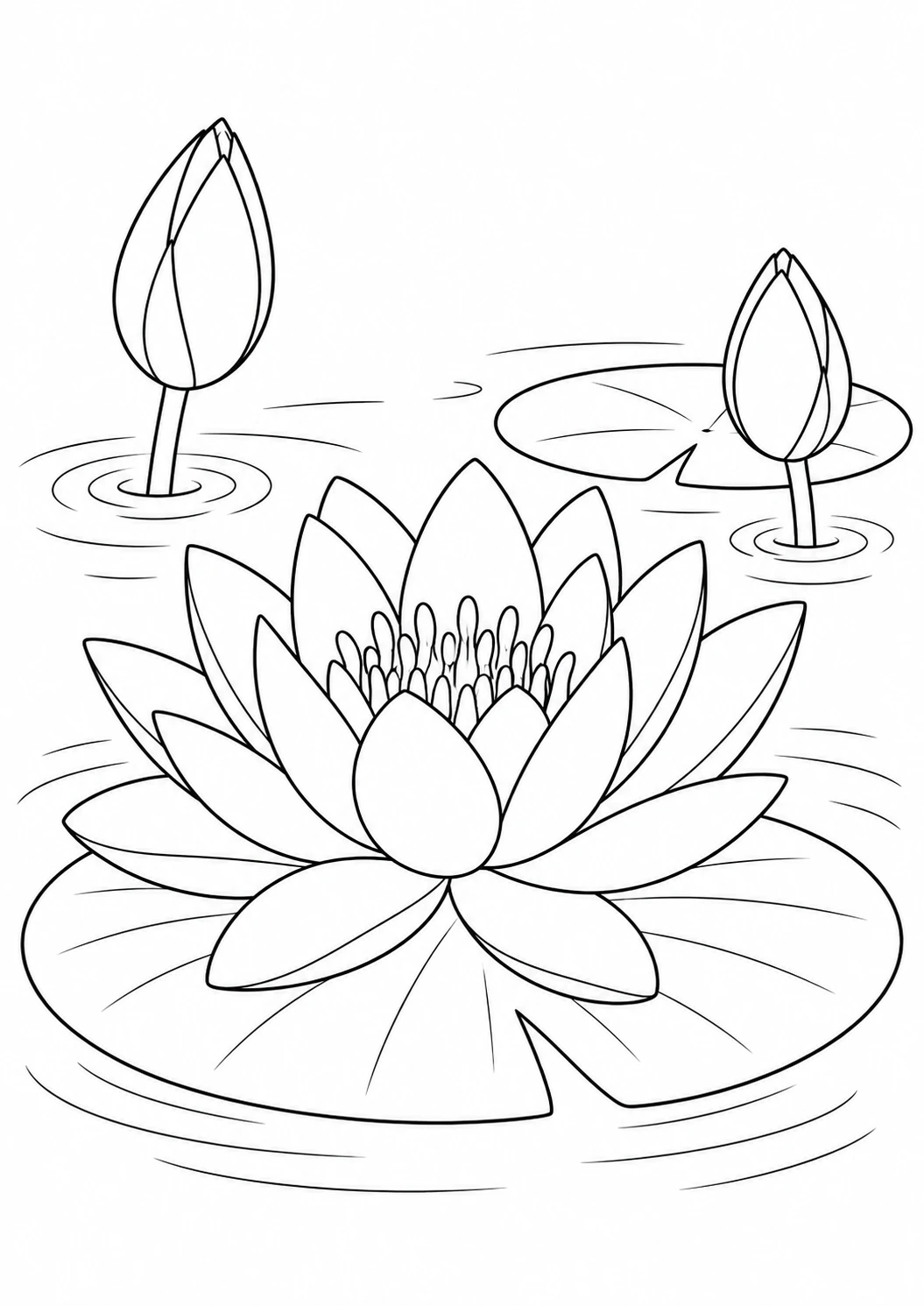Fleur de nénuphar sur l’eau : dessin noir et blanc à colorier