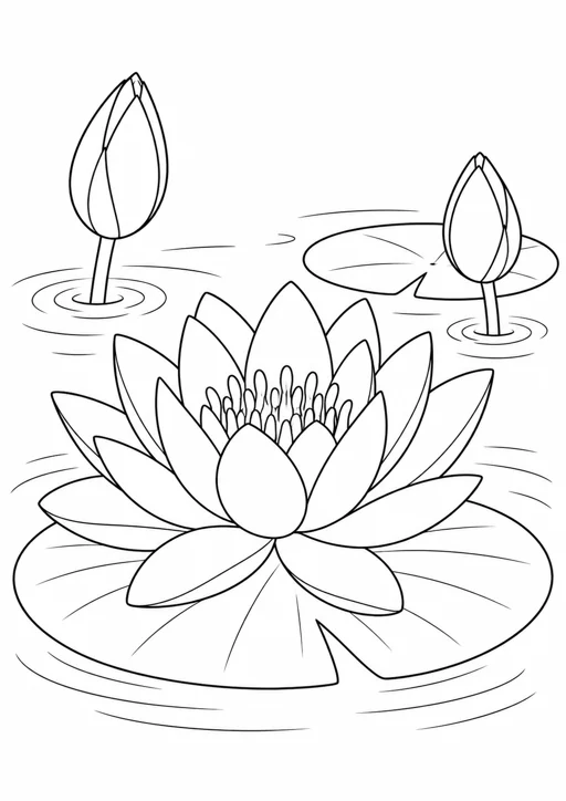 Fleur de nénuphar sur l’eau : dessin noir et blanc à colorier