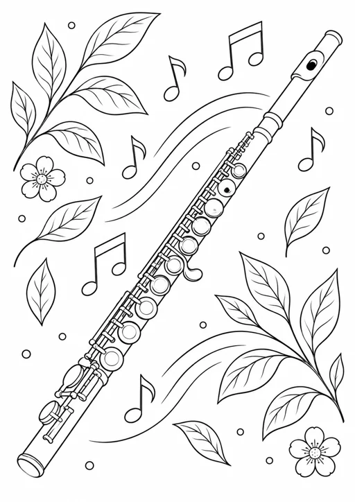 Flûte traversière : dessin en noir et blanc à colorier