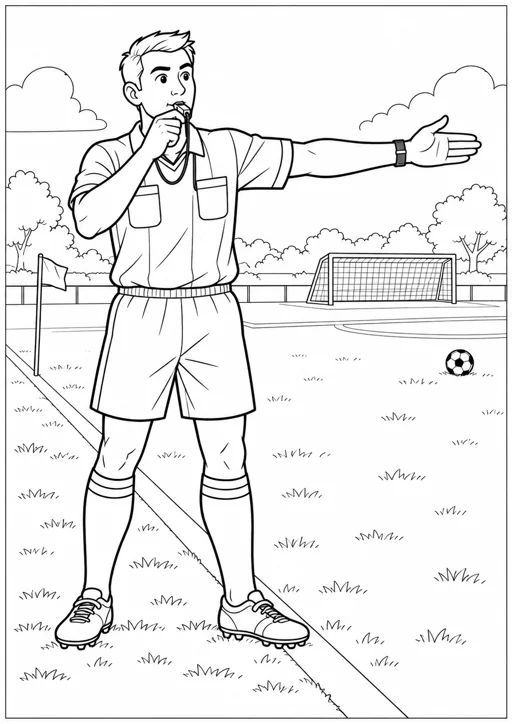 Football : l’arbitre : dessin en noir et blanc à colorier