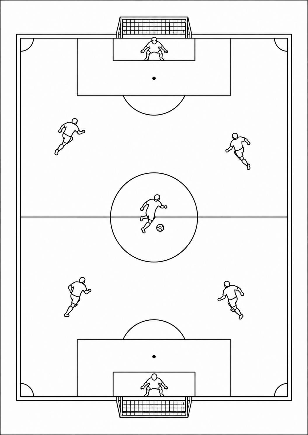 Terrain de football vu du ciel : dessin noir et blanc à colorier