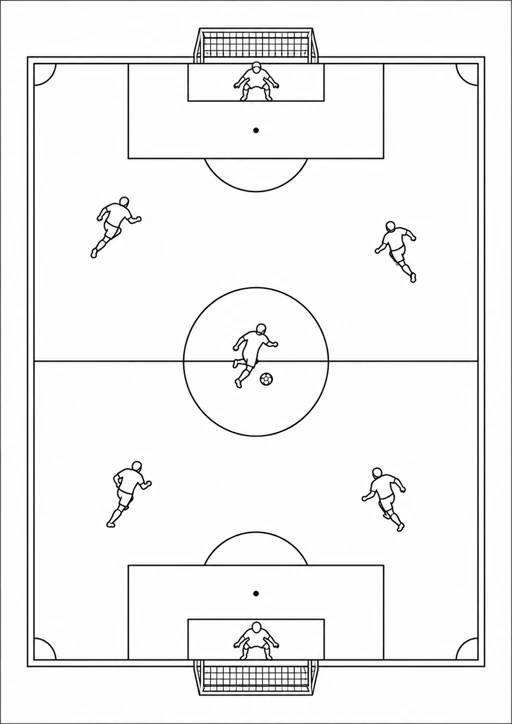 Terrain de football vu du ciel : dessin noir et blanc à colorier