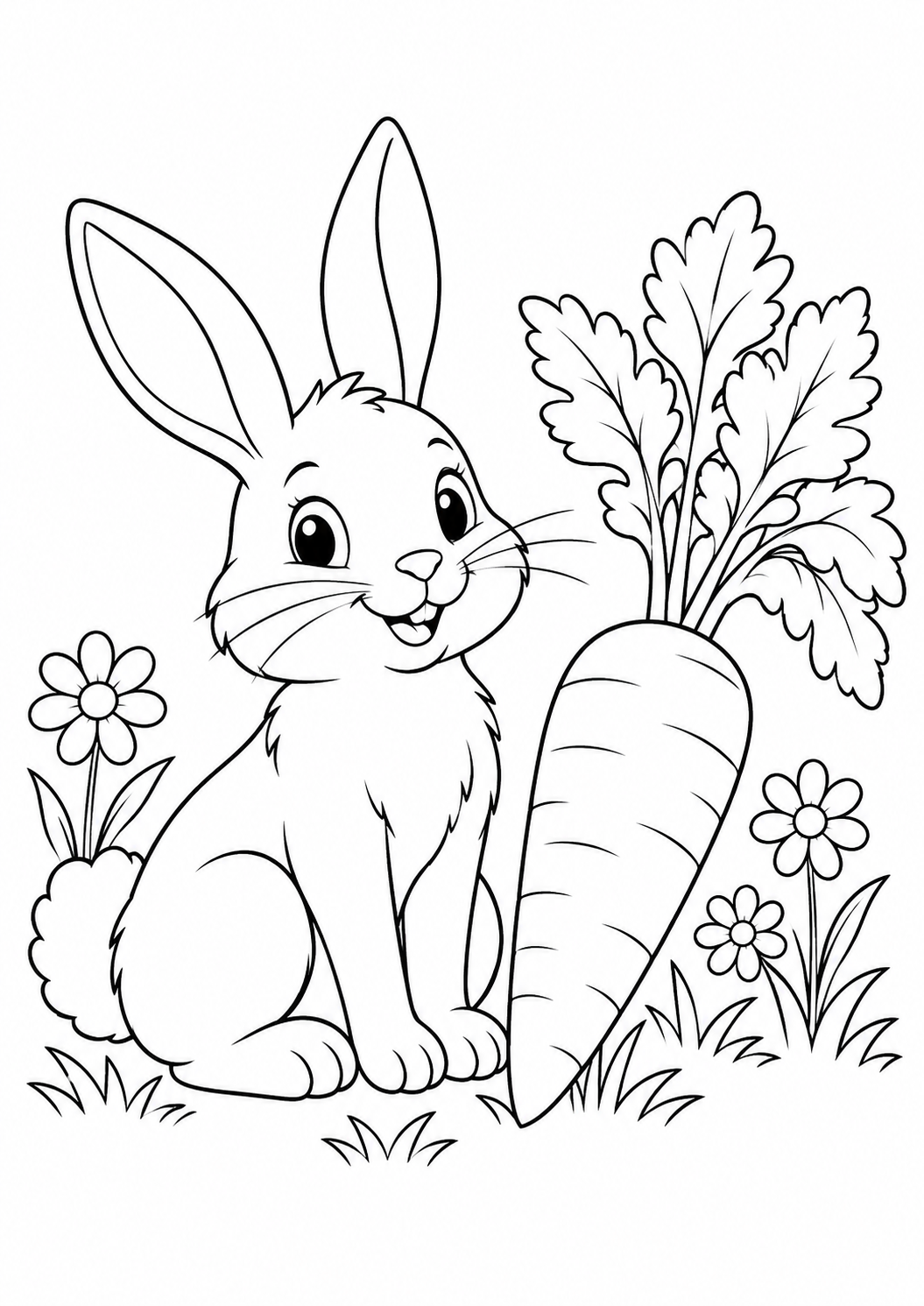 Lapin et sa carotte : dessin noir et blanc à colorier