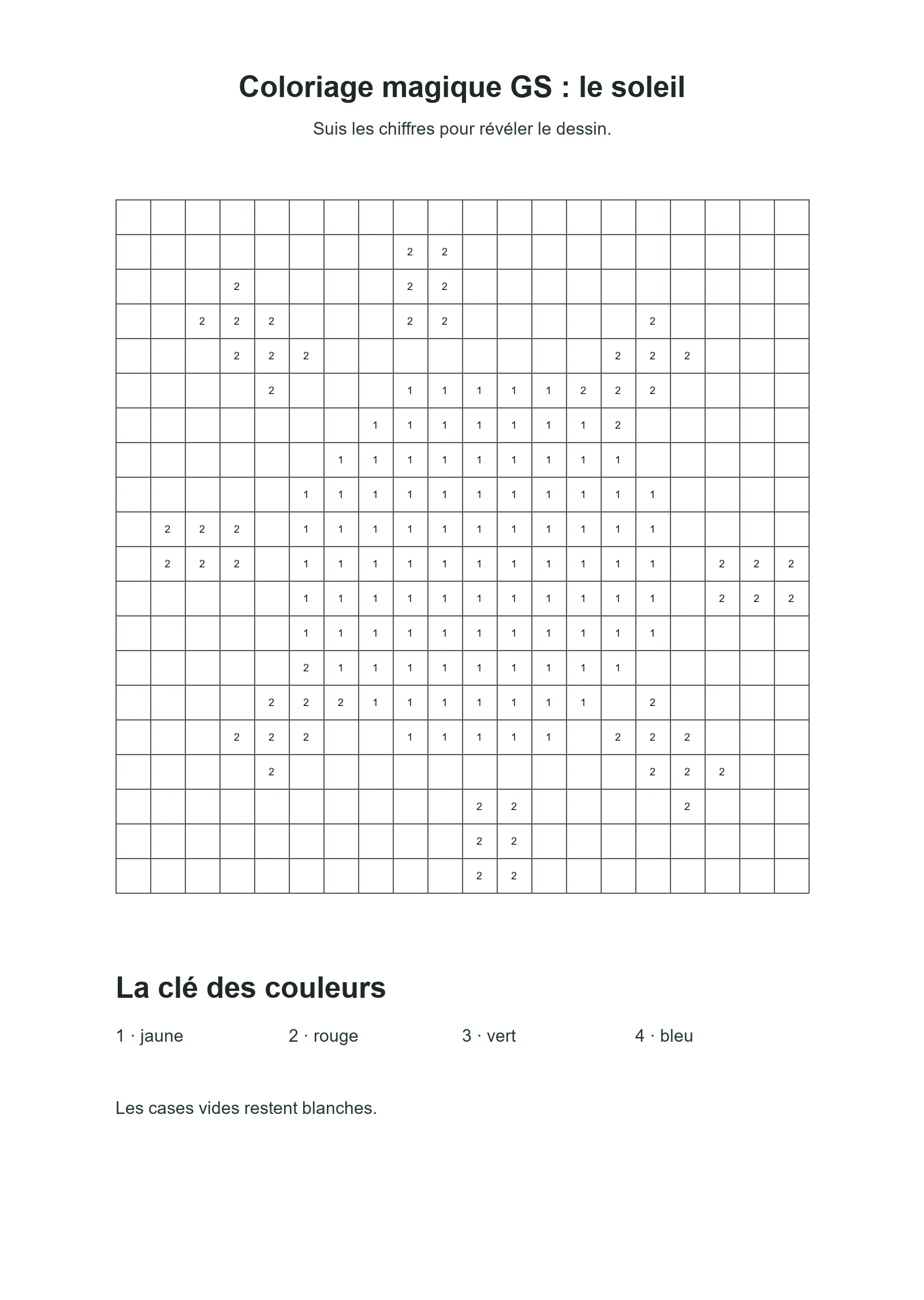 Coloriage magique GS : le soleil : dessin noir et blanc à colorier