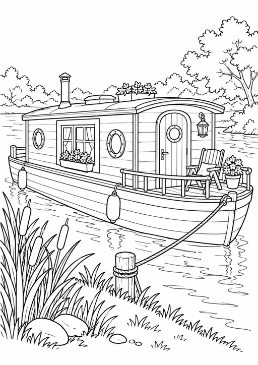 Maison flottante : dessin en noir et blanc à colorier