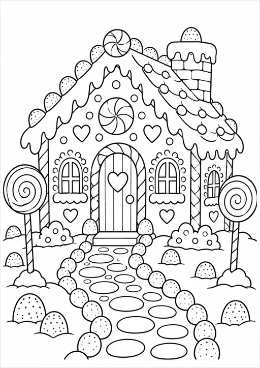 Maison en pain d’épices : dessin en noir et blanc à colorier