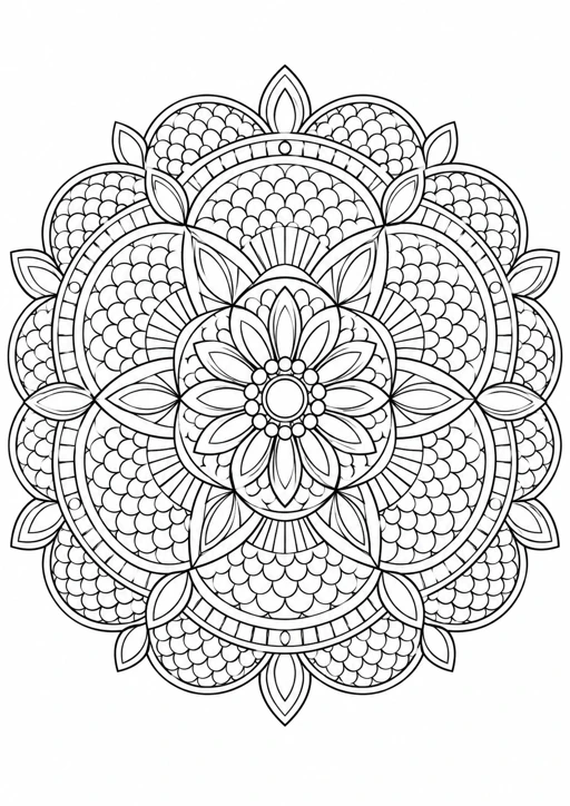 Mandala éventails doubles : dessin en noir et blanc à colorier