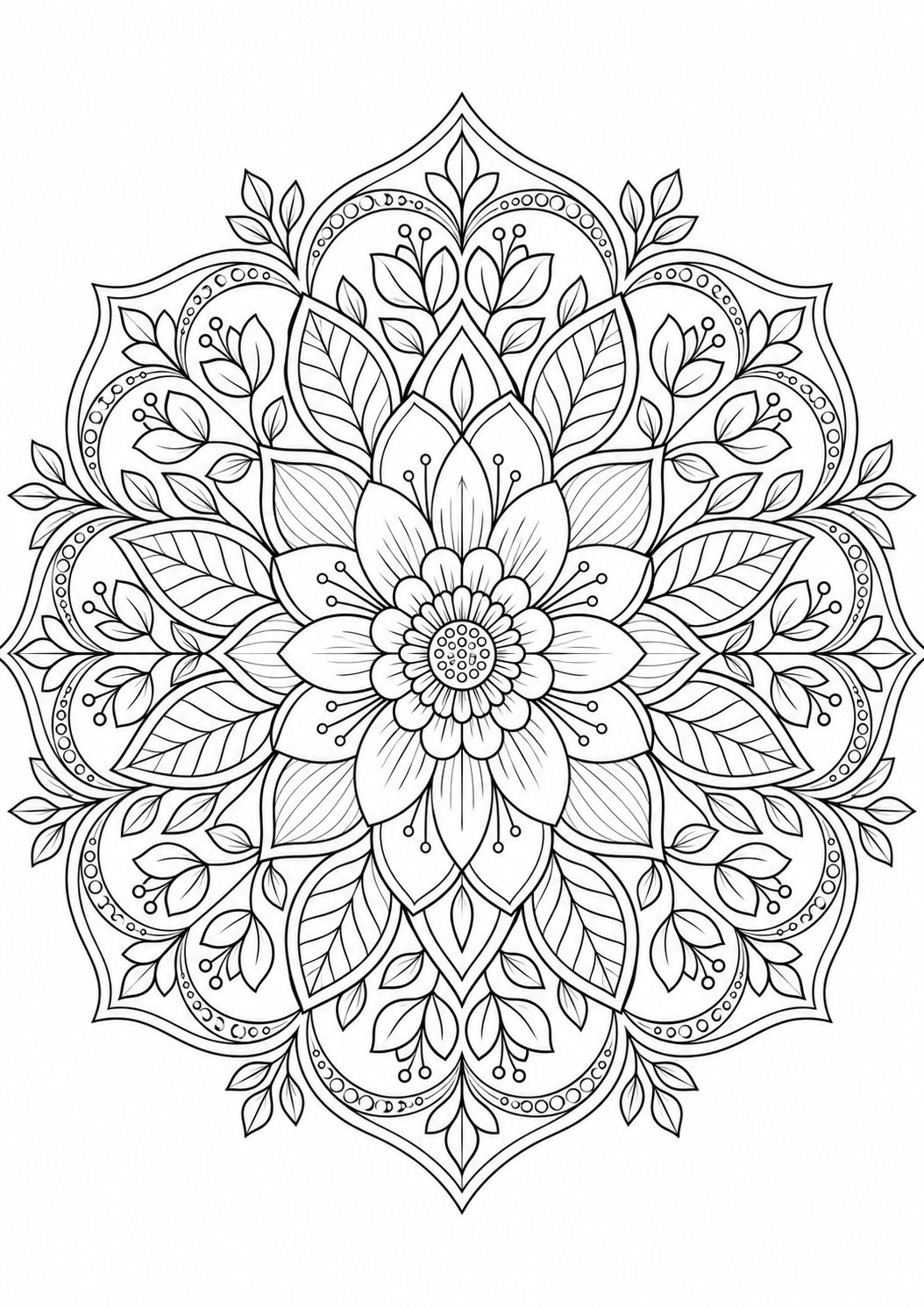 Mandala rosace délicate : dessin en noir et blanc à colorier
