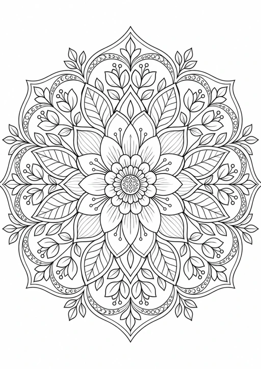 Mandala rosace délicate : dessin en noir et blanc à colorier