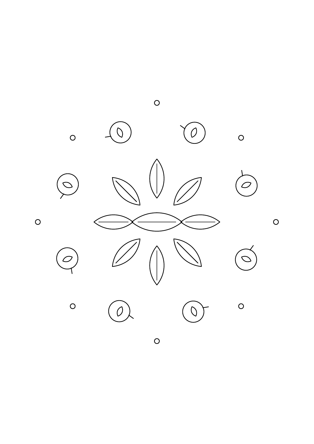 Mandala pommes rondes : dessin en noir et blanc à colorier