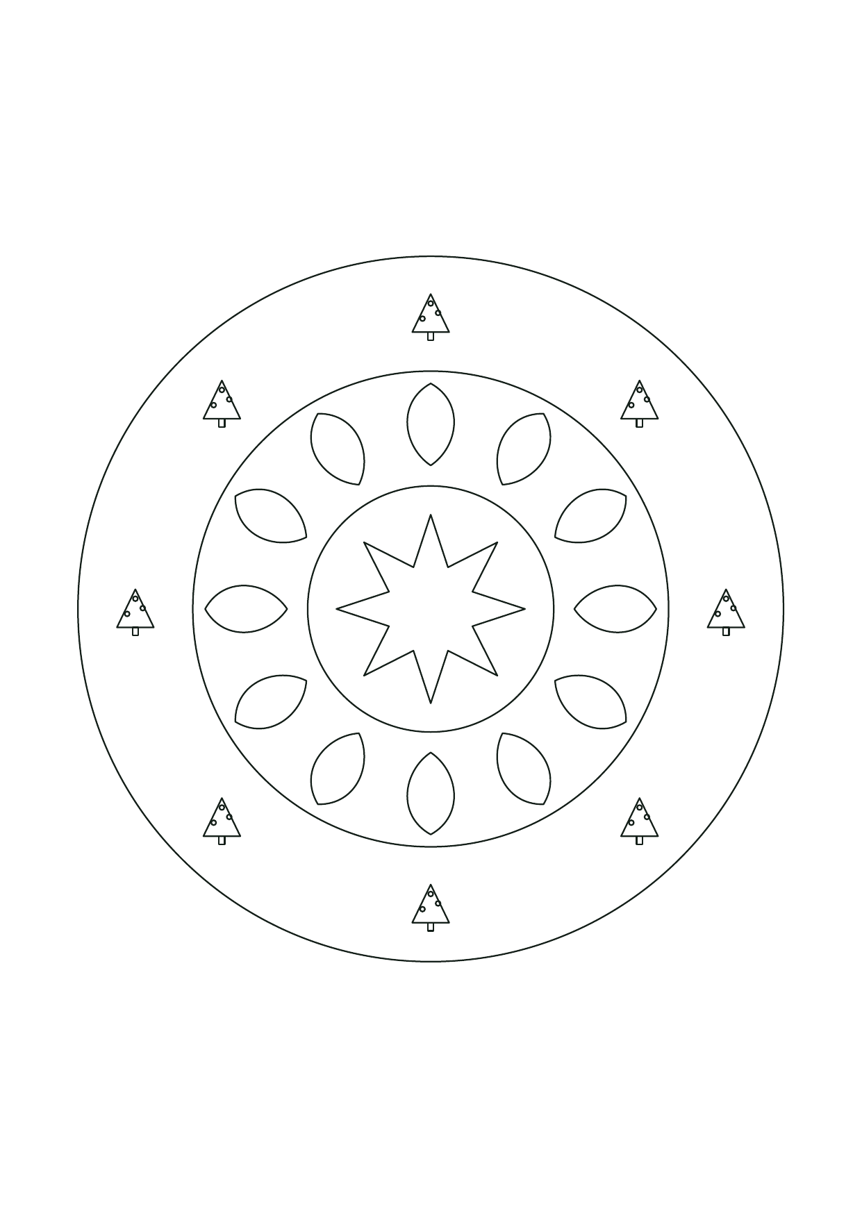 Mandala étoiles de Noël : feuille à colorier en noir et blanc