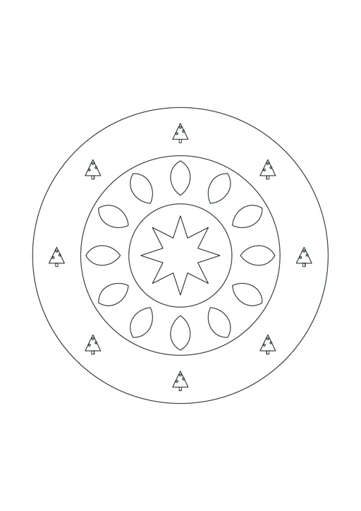 Mandala étoiles de Noël : feuille à colorier en noir et blanc