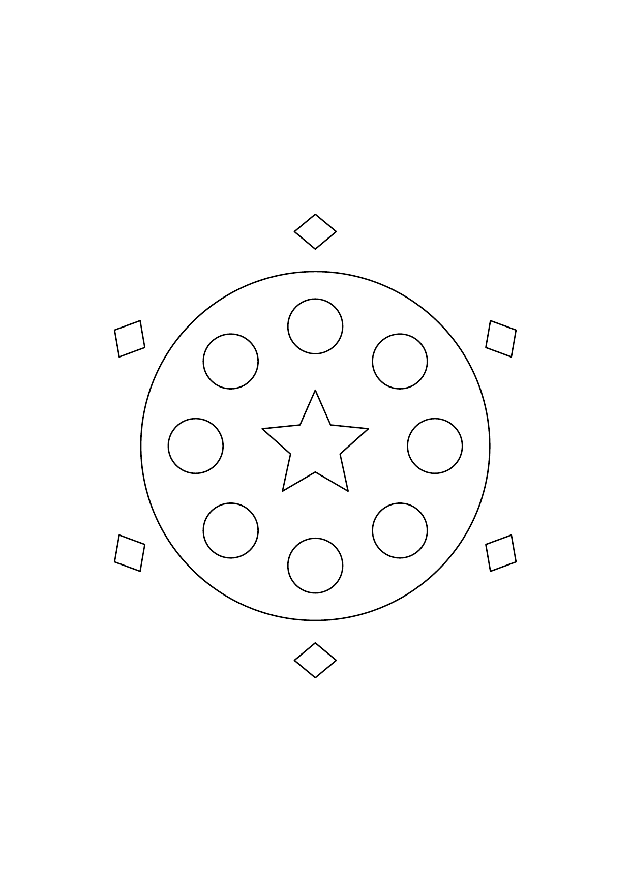 Mandala étoiles ouvertes : dessin en noir et blanc à colorier