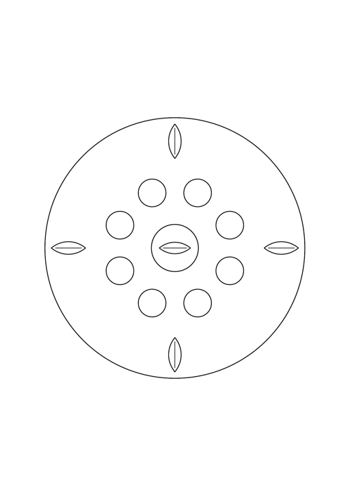 Mandala quatre grandes feuilles : dessin en noir et blanc à colorier