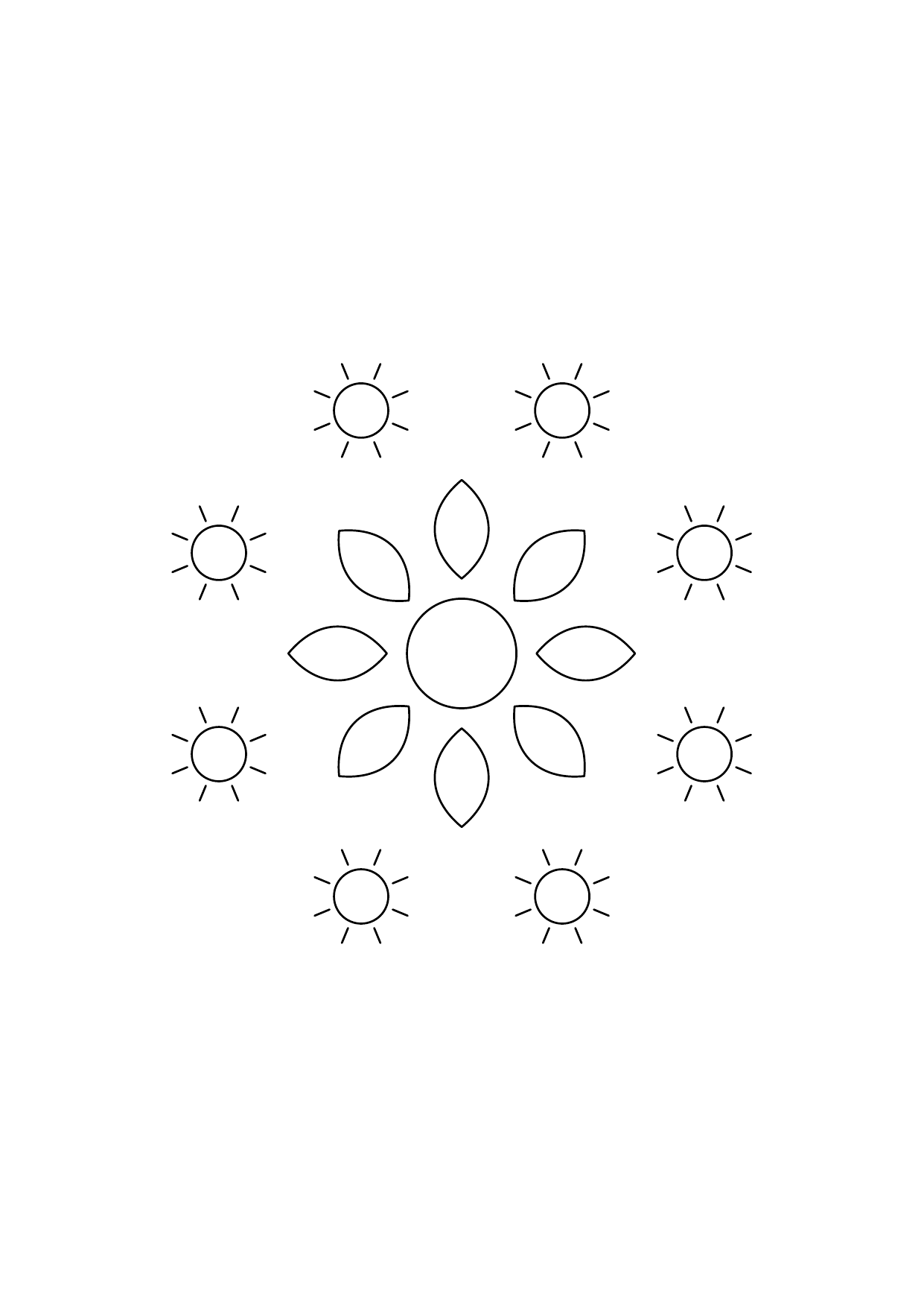Mandala rayons larges : dessin en noir et blanc à colorier