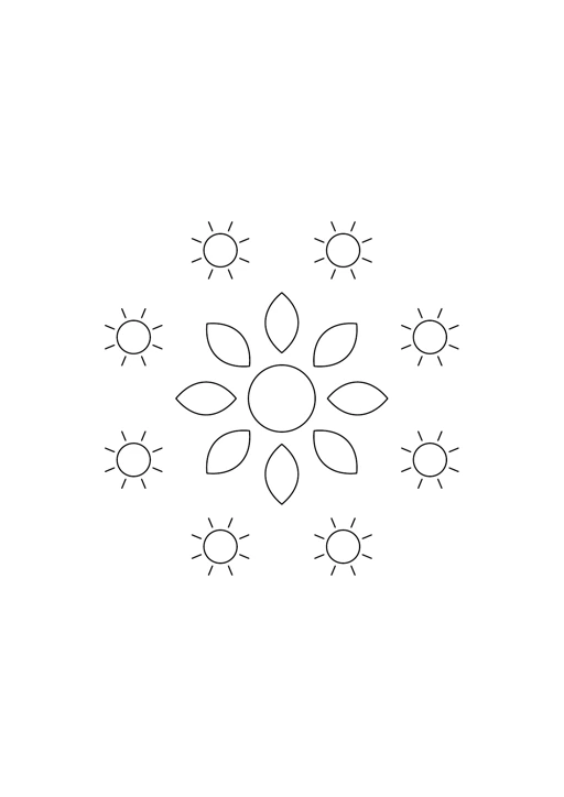 Mandala rayons larges : dessin en noir et blanc à colorier