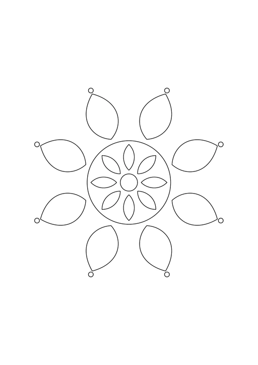 Mandala fleur avec une corolle centrale et huit grands pétales répartis autour.