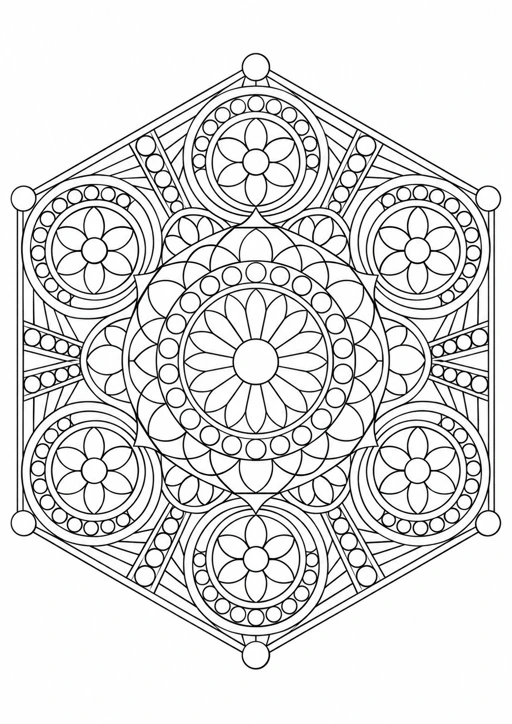 Mandala cercles tangents : dessin en noir et blanc à colorier