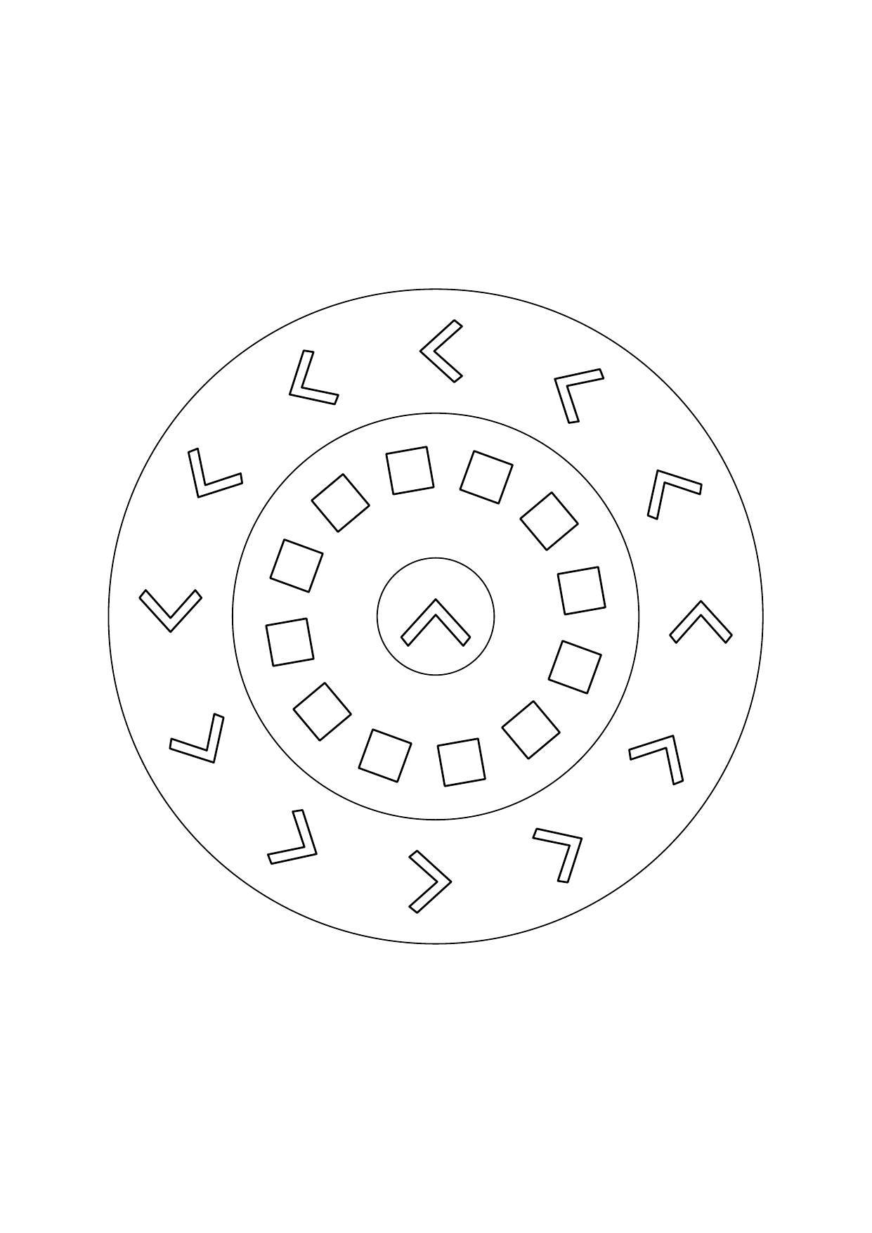 Mandala chevrons : dessin en noir et blanc à colorier