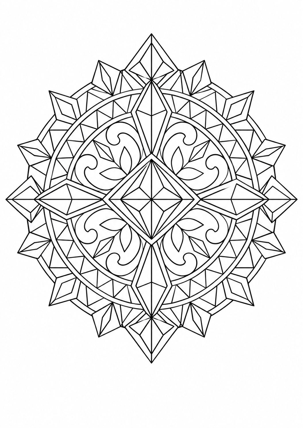 Mandala diamants croisés : dessin en noir et blanc à colorier