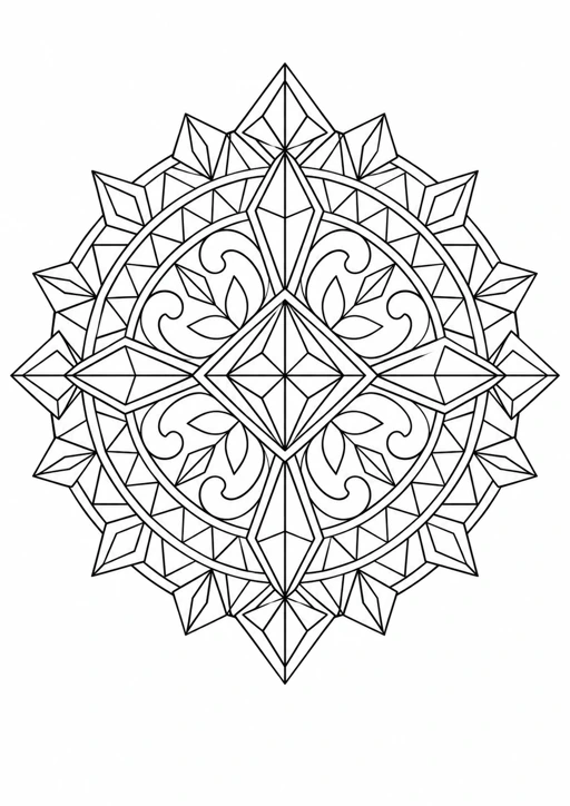 Mandala diamants croisés : dessin en noir et blanc à colorier