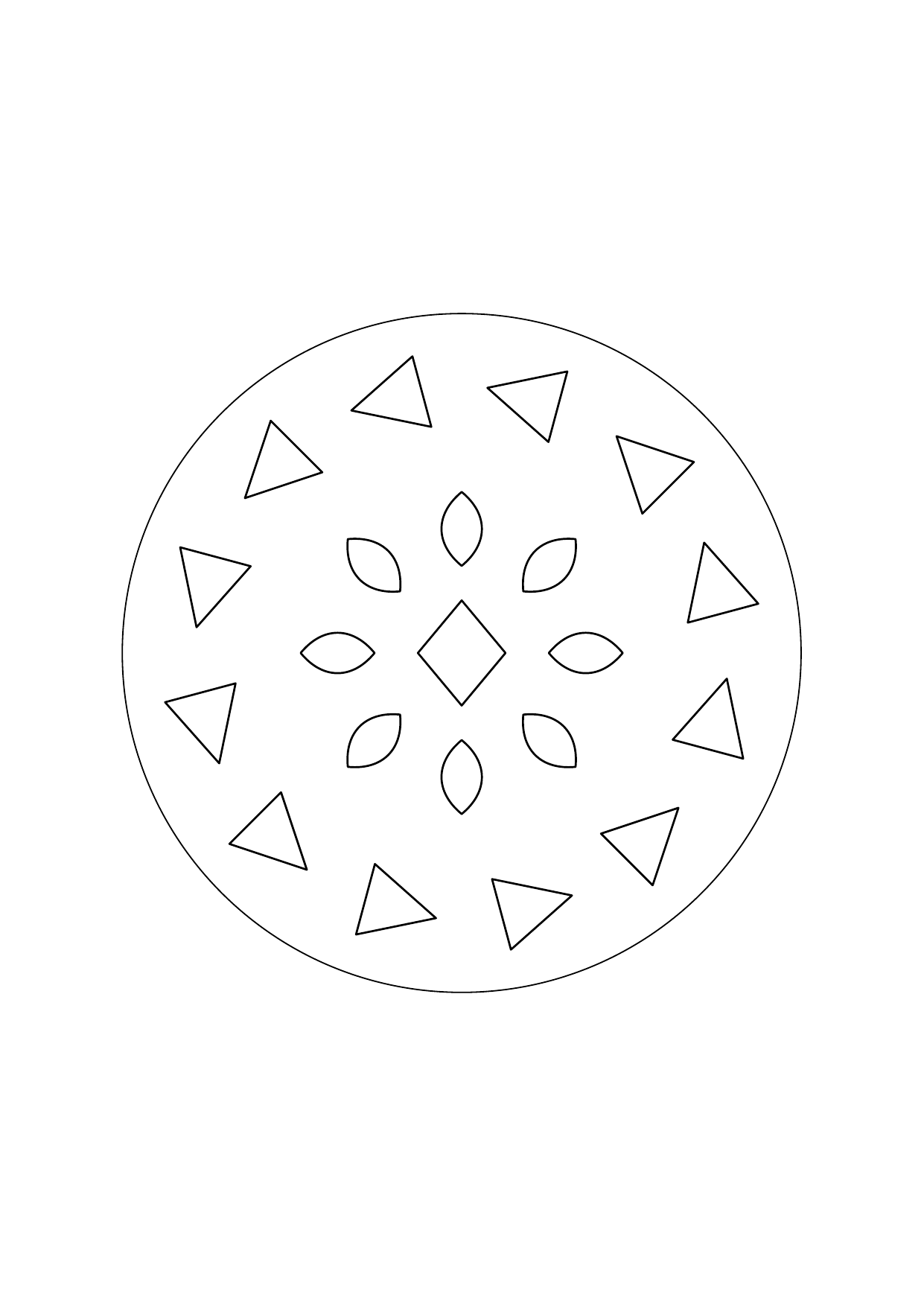 Mandala triangles : dessin en noir et blanc à colorier