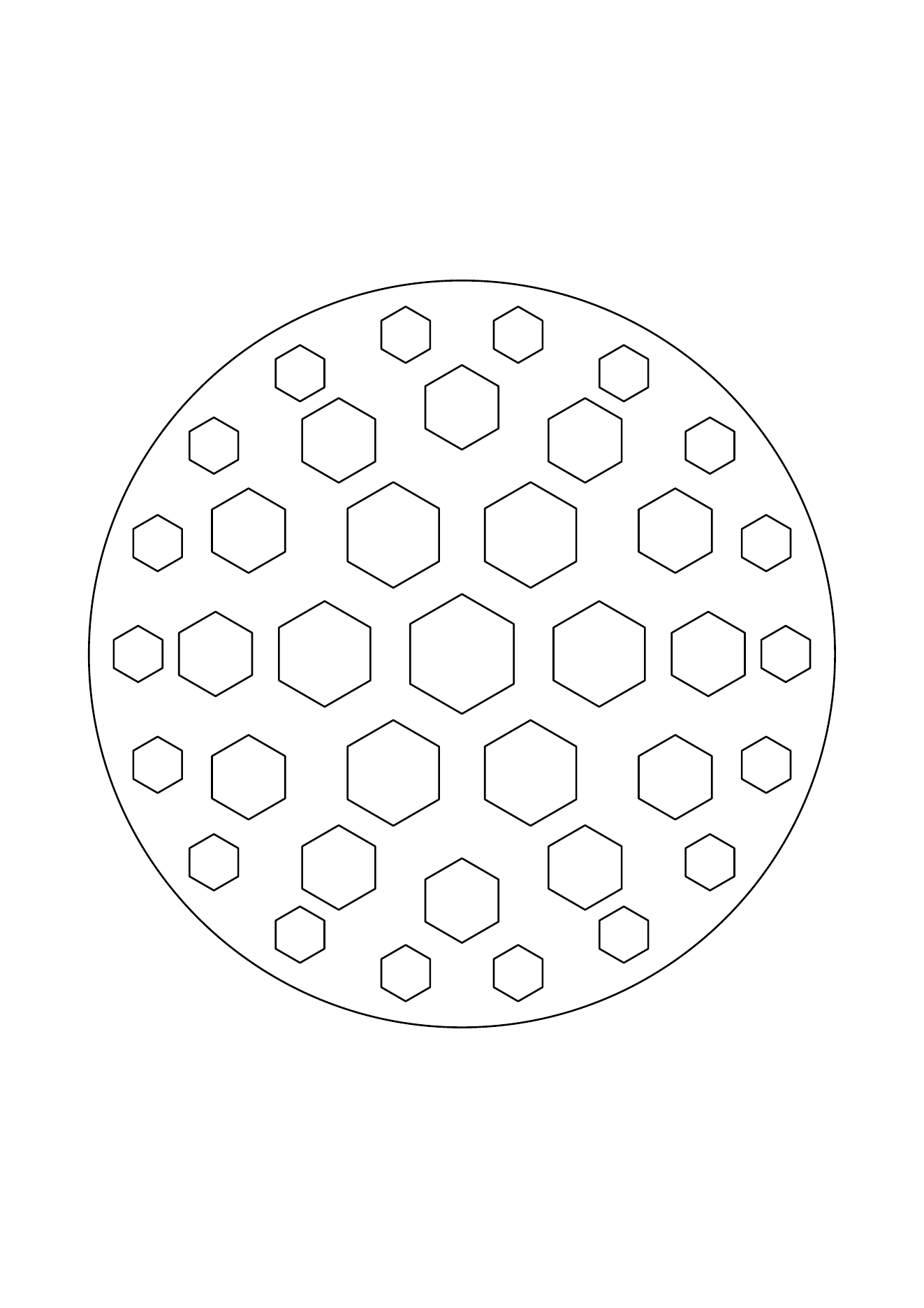 Mandala géométrique aux hexagones : dessin noir et blanc à colorier