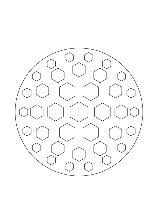 Mandala géométrique aux hexagones : dessin noir et blanc à colorier