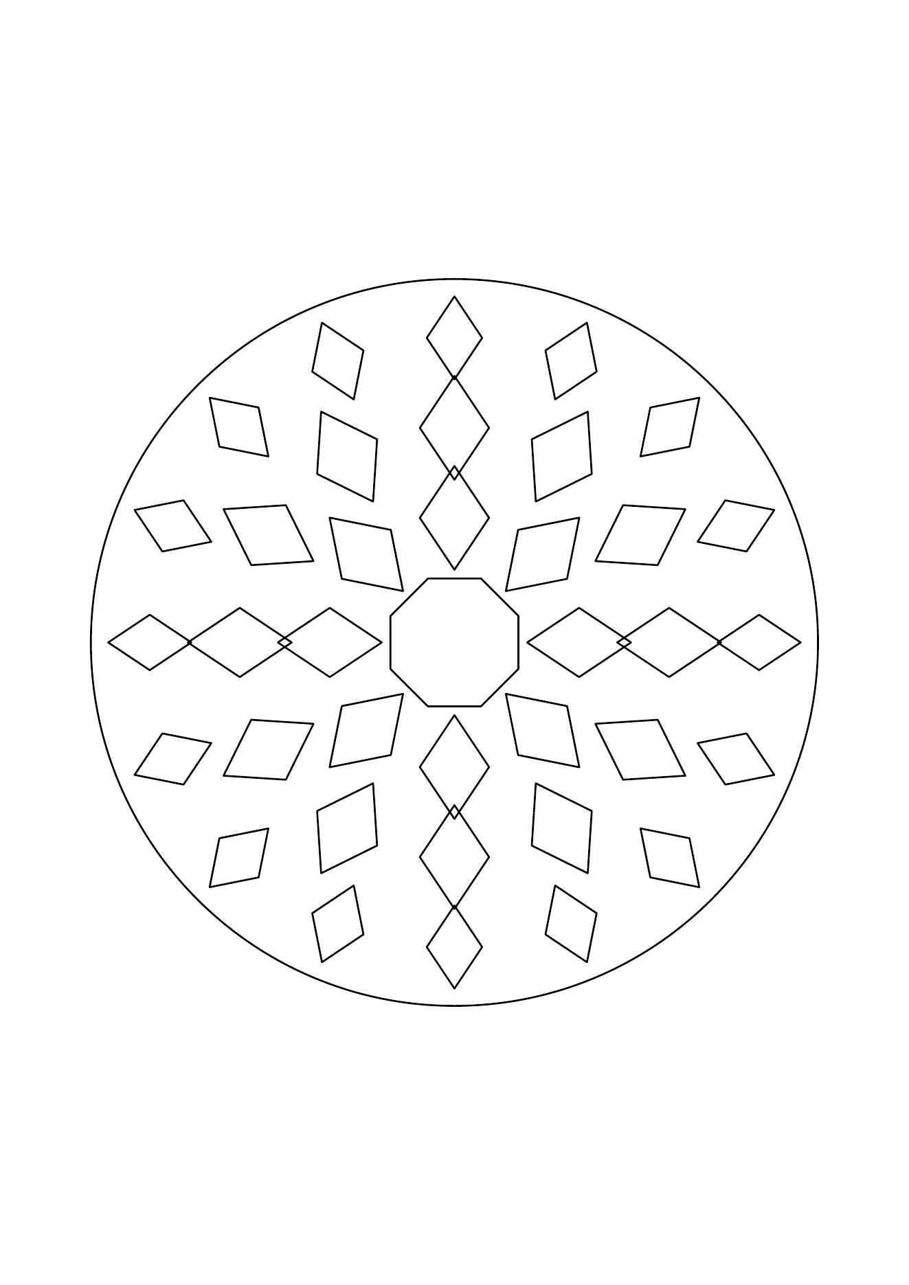 Mandala géométrique de losanges : dessin noir et blanc à colorier