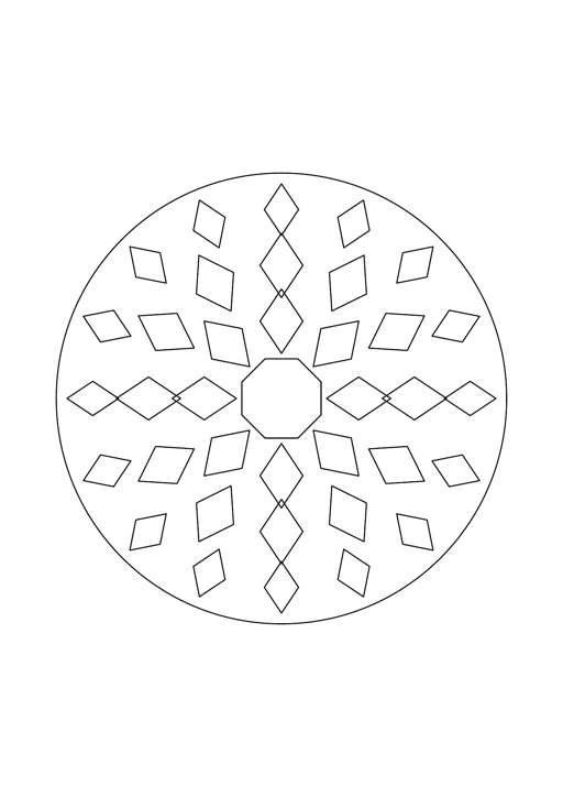 Mandala géométrique de losanges : dessin noir et blanc à colorier