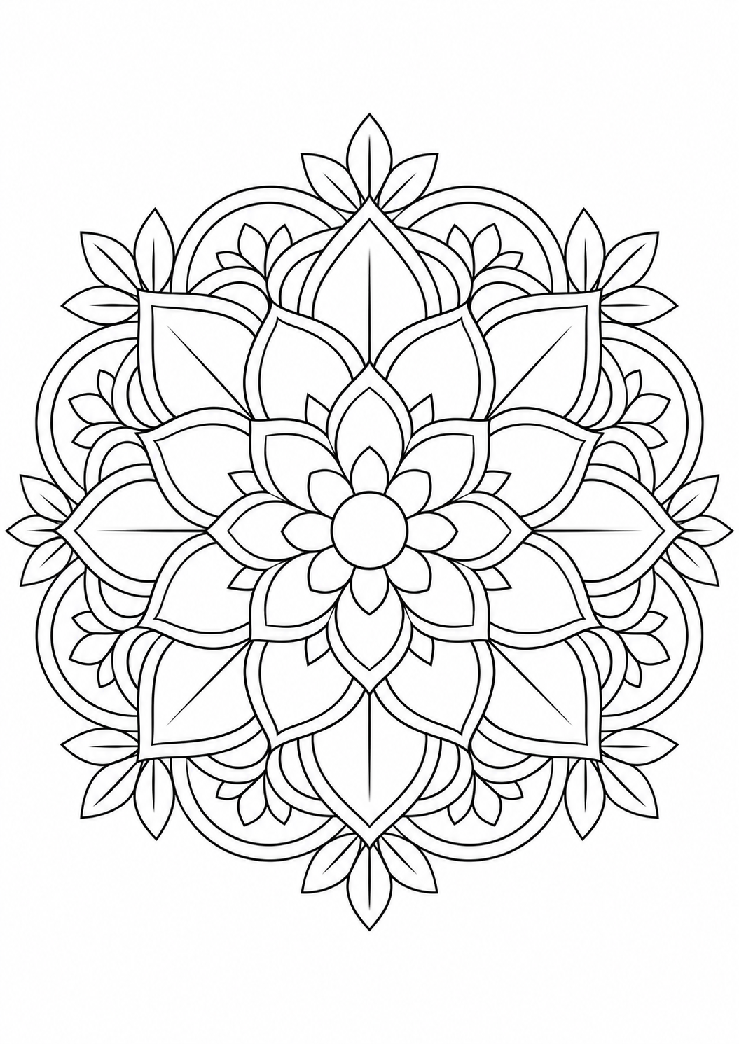 Mandala lotus : dessin au trait noir à colorier