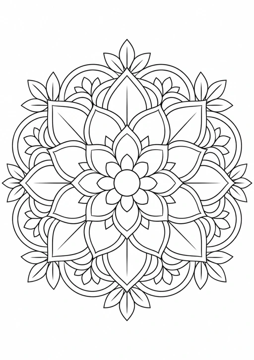 Mandala lotus : dessin au trait noir à colorier