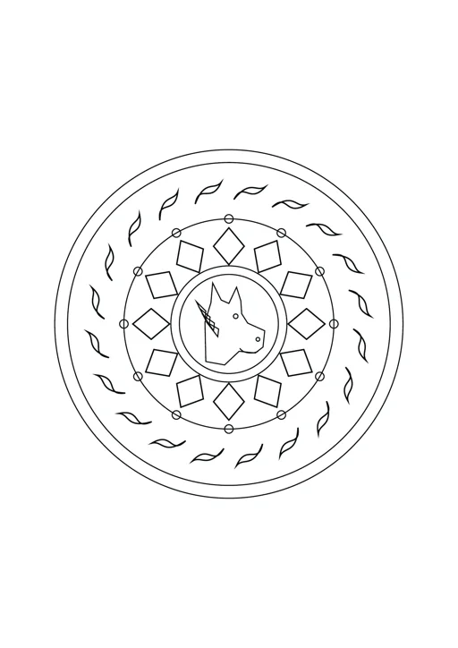 Mandala cheval et losanges : dessin noir et blanc à colorier